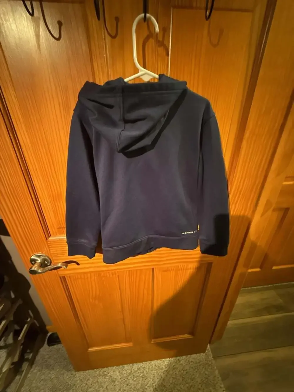 Nike Boys Therma-FIT Navy Blue Zip-Up Hoodie with Logo Side Taping